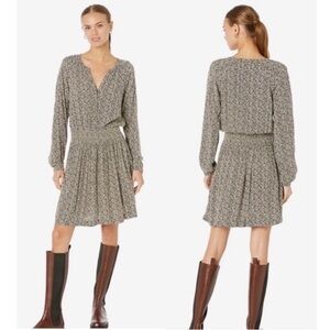Faherty Montara Leaf Batik Printed Blouson Mini Dress Size Small